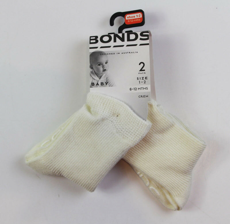 Bonds Baby Crew Socks 2 Pairs Newborn Girls Boys 0-4 Years Toddler Cream