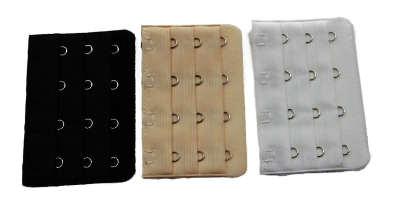 Clip On Bra Extender ~ Maternity ~ Pack Of 3 x 4 Hooks In Nude Black White