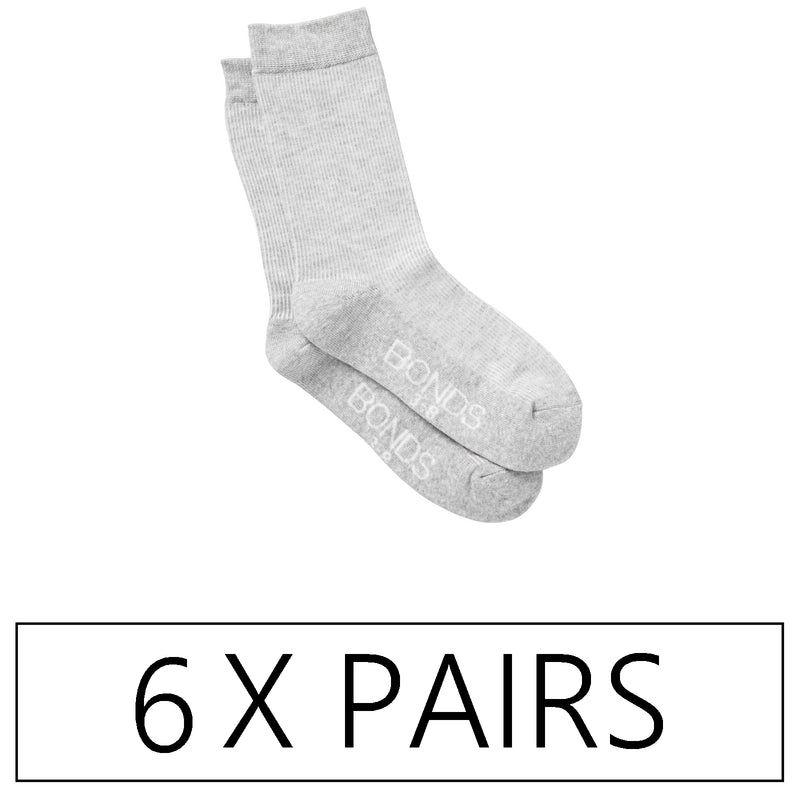 6 x Bonds Womens Casual Crew Socks - Grey Everyday