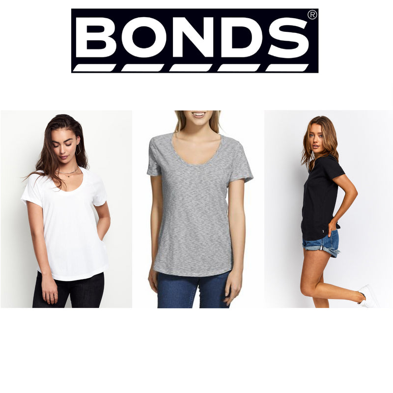 Bonds Womens Scoop Tee - Black White Grey Tshirt T Top