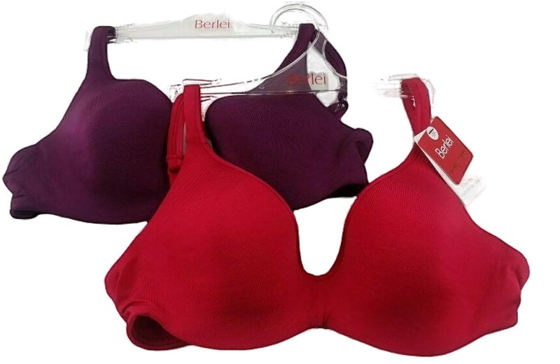 2 Pack Womens Berlei Barely There Contour Underwire Bra Red & Burgundy