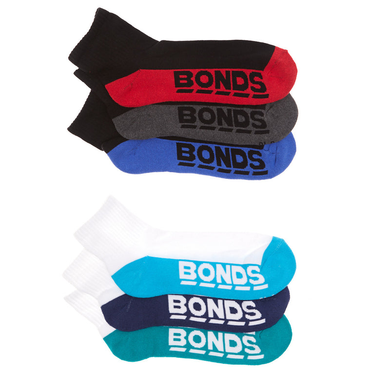 5 x Bonds Mens Quarter Crew Socks Everyday Sport Running Sock Black White