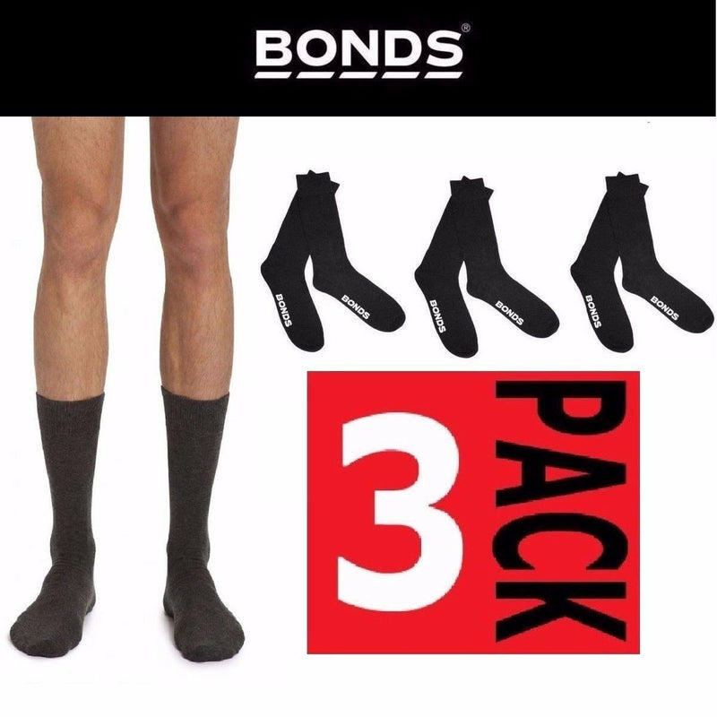 Mens Bonds 3 Pairs Oxford Crew Business Socks Black Formal Work Cotton Shoes Sock