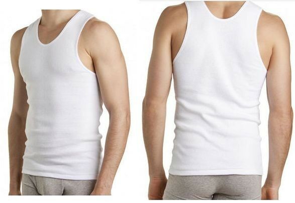 4 x Bonds Chesty Singlets White Navy Undershirt Chestys Mens Sizes Singlet Warm