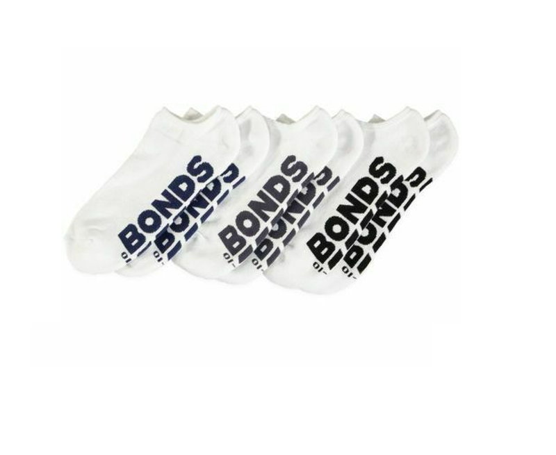 12 X Bonds Mens Logo Cushioned No Show Socks - White Grey Ankle Socks