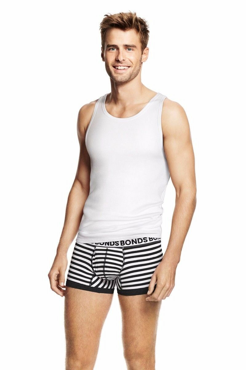 5 x Bonds Mens Striped Fit Trunk Trunks Underwear White Black