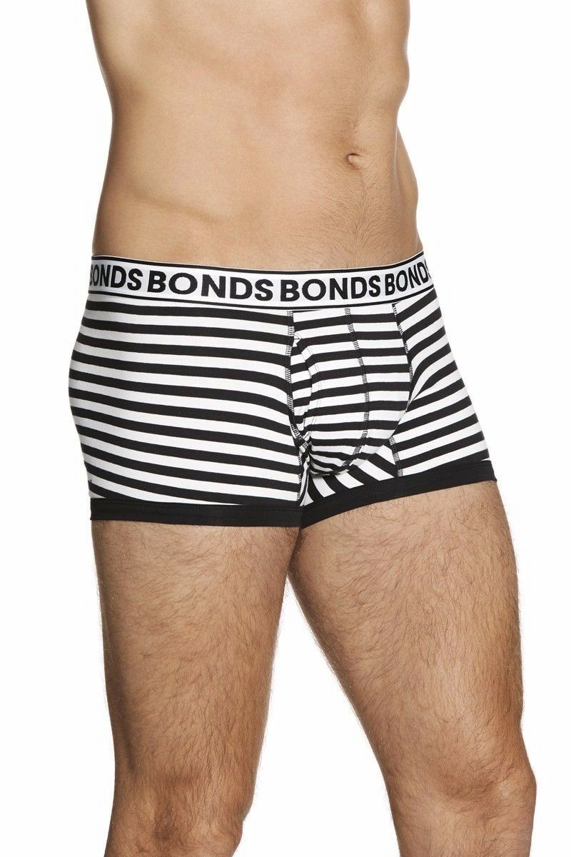 5 x Bonds Mens Striped Fit Trunk Trunks Underwear Black White