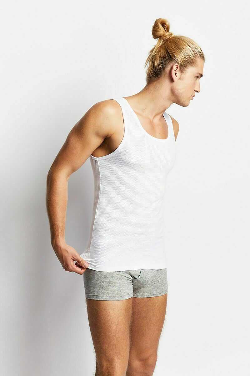 Mens Bonds Coral Island Singlet - White Chesty