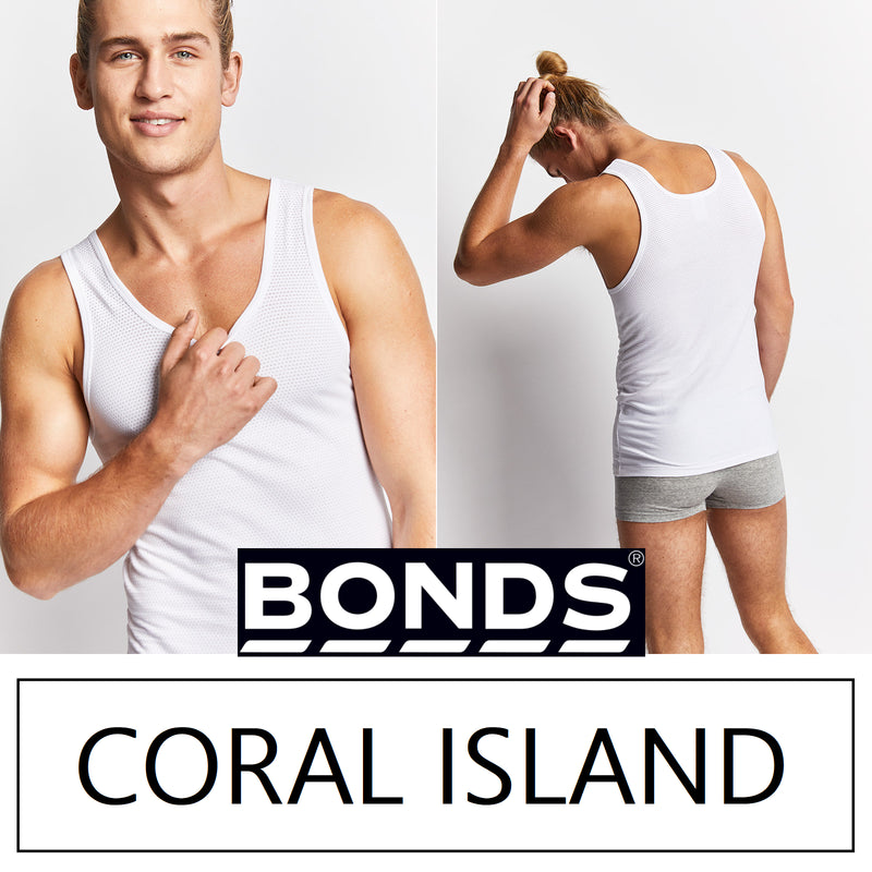 Mens Bonds Coral Island Singlet - White Chesty