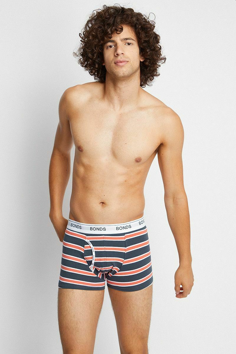 Mens Bonds Boxer Trunks Underwear Charcoal/Orange/White