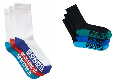 3 Pairs Mens Bonds Logo Crew Sports Gym Running Cushioned Socks
