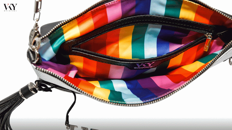 Womens VKY Lourve Clutch Classic Handbag Black/Matt Silver Rainbow