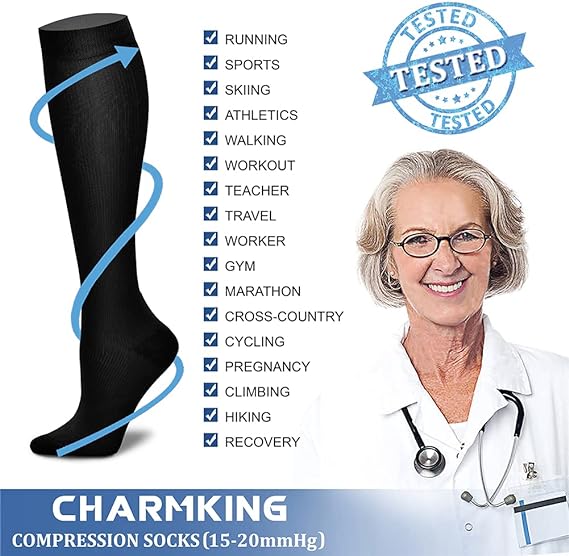 Compression Socks (3 Pairs) 15-20 Mmhg Is Best Athletic & Medical For Men & Women, Running, Flight, Travel, Nurses,Edema