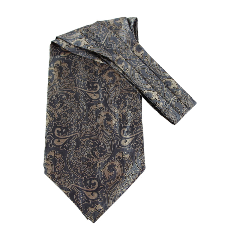 Mens Grey & Champagne Paisley Cravat