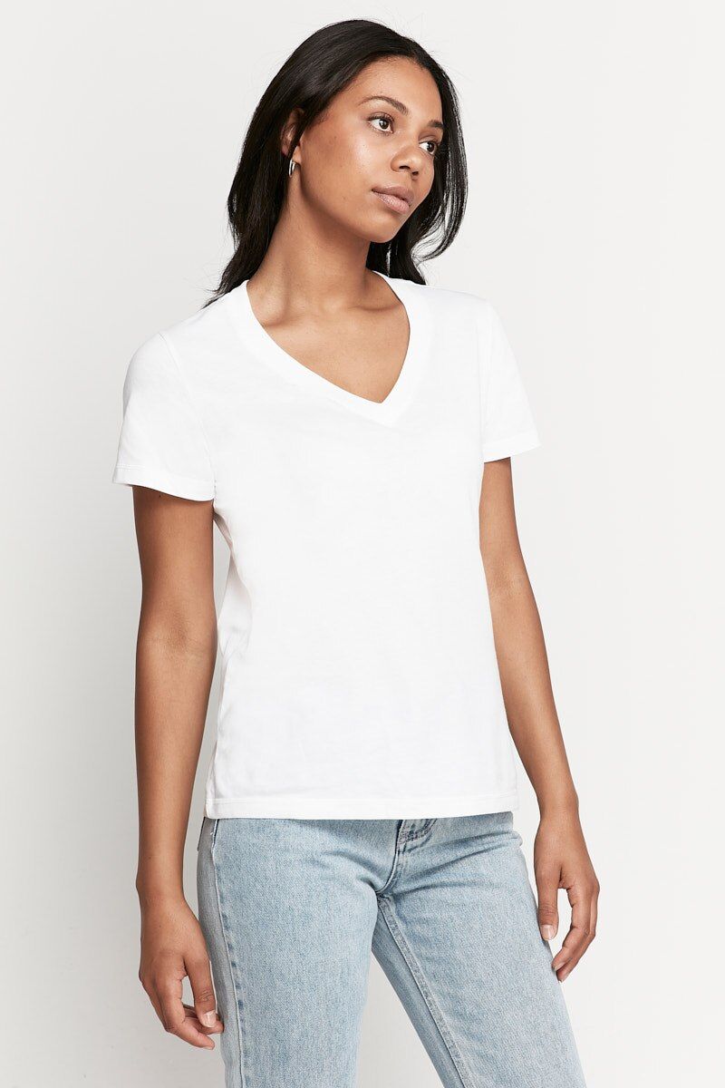 4 x Bonds Womens Originals Light Weight V Tee Cotton T-Shirt White