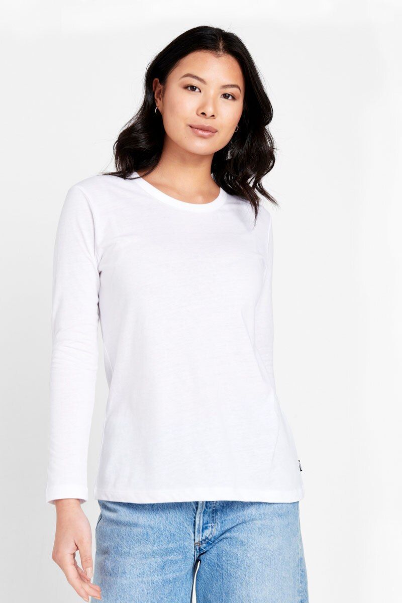 Bonds Womens Long Sleeve Crew Tee Cotton T-Shirt White