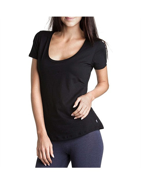 2 x Bonds Womens Scoop Neck Tee T-Shirt Top Cotton Black