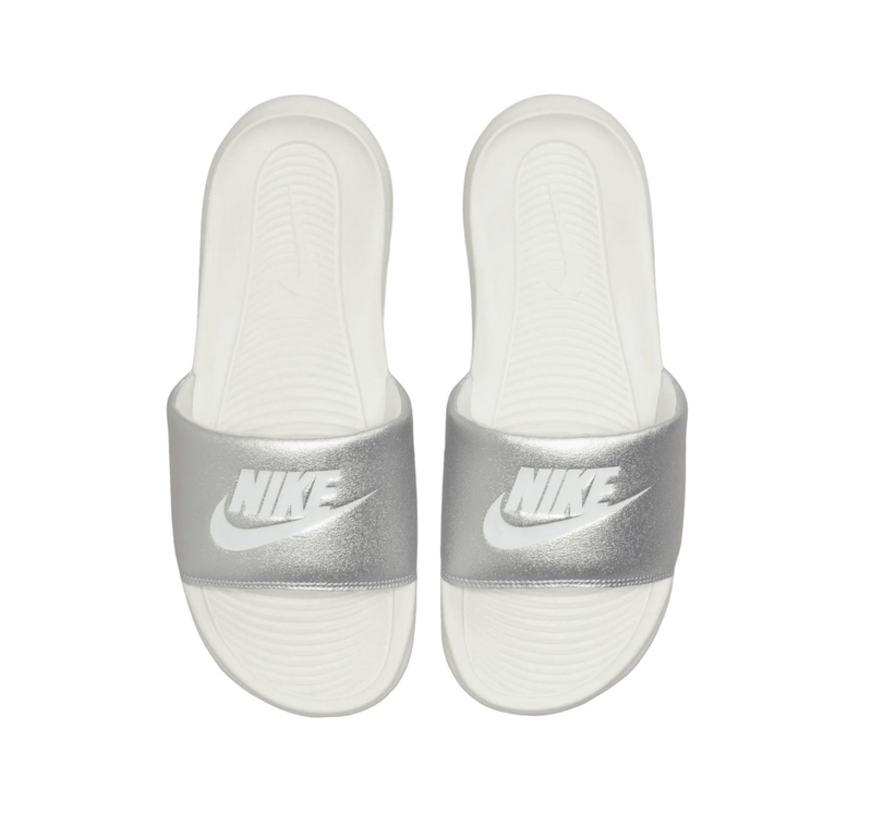 Womens Nike Victori One Silver/ White Slides