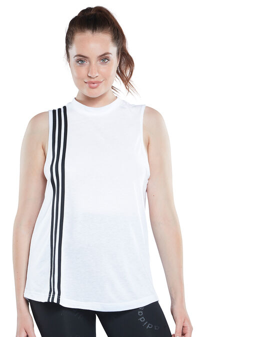 Womens Adidas MH 3-Stripes Active Tank Top White/Black