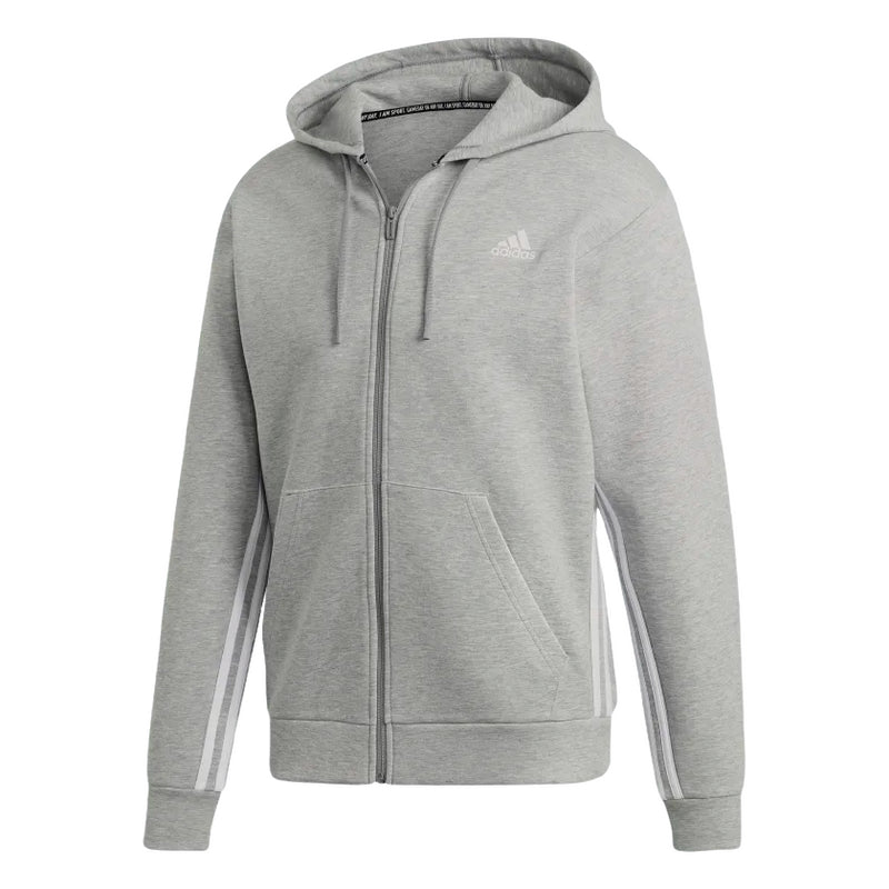 Adidas Mens Grey Must Haves 3-Stripes Zip Up Jumper Comfy Hoodie