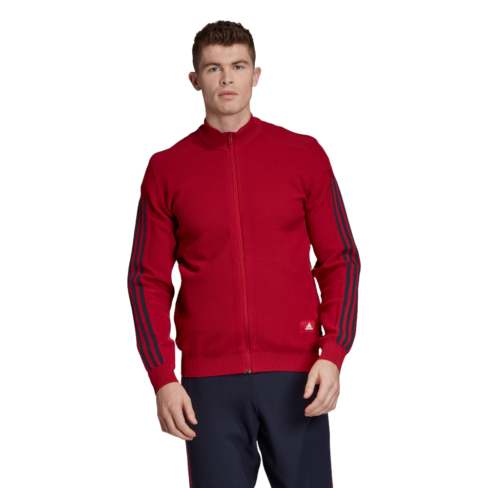 Mens Adidas Knit Track Comfy Casual Jumper Red/Blue