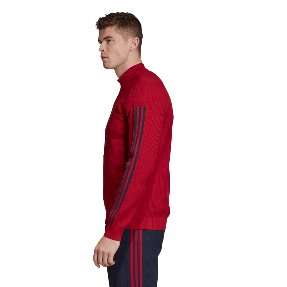 Mens Adidas Knit Track Comfy Casual Jumper Red/Blue