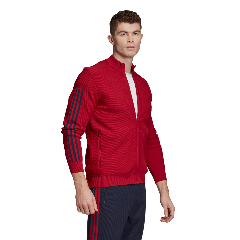 Mens Adidas Knit Track Comfy Casual Jumper Red/Blue