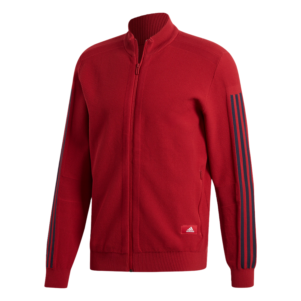 Mens Adidas Knit Track Comfy Casual Jumper Red/Blue