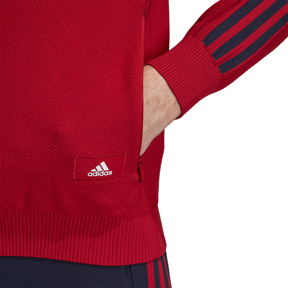 Mens Adidas Knit Track Comfy Casual Jumper Red/Blue