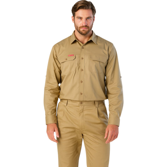 Mens Hard Yakka Flex Ripstop Long Sleeve Shirt Khaki
