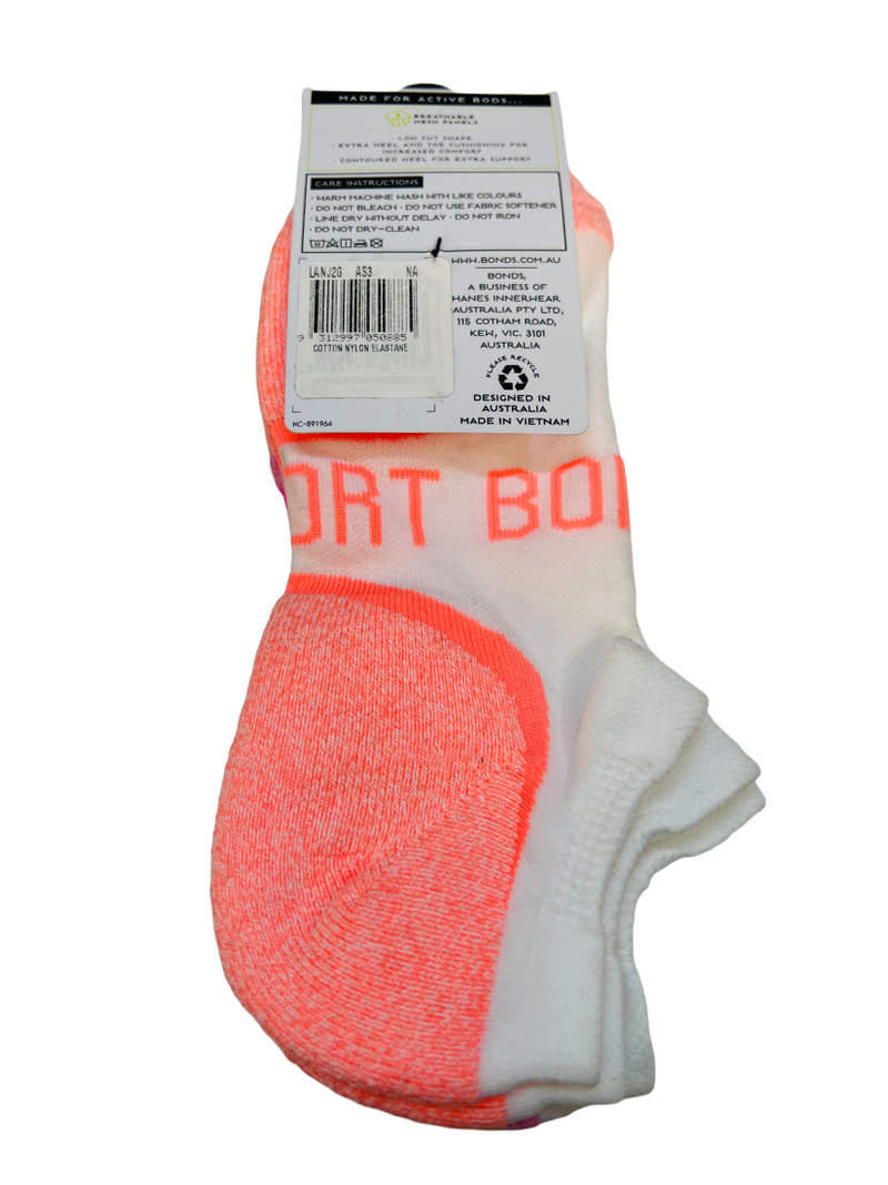 6 x Bonds Womens Training Low Cut Sport Socks Pink & Orange