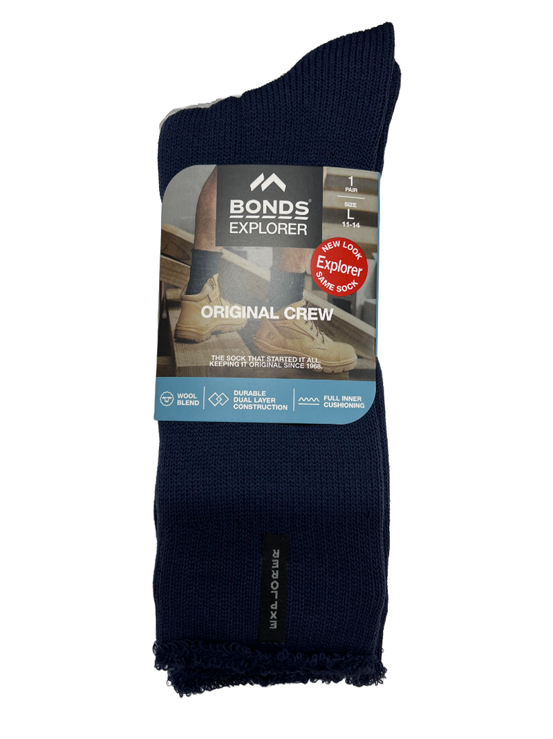 5 x Mens Bonds Explorer Original Crew Wool Blend Navy Socks