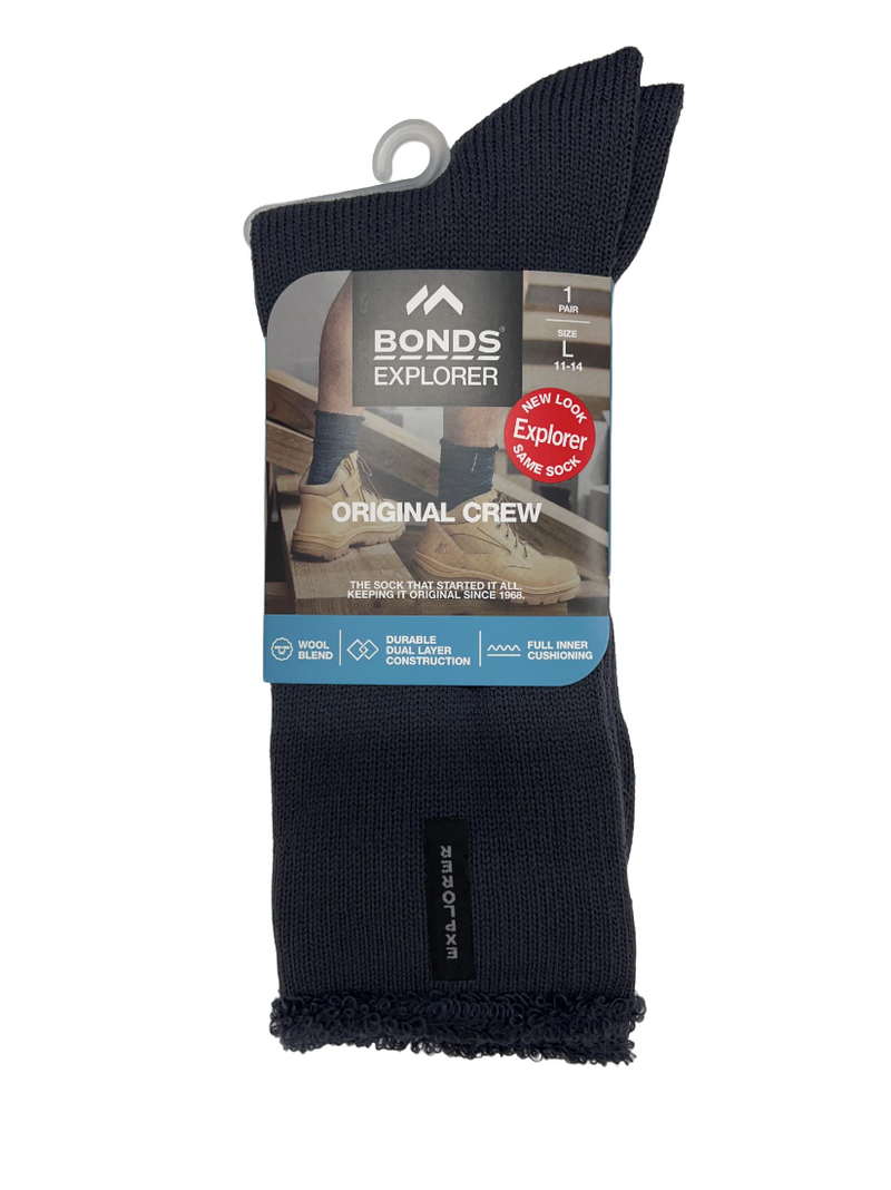 5 x Mens Bonds Explorer Original Crew Wool Blend Steel Grey Socks