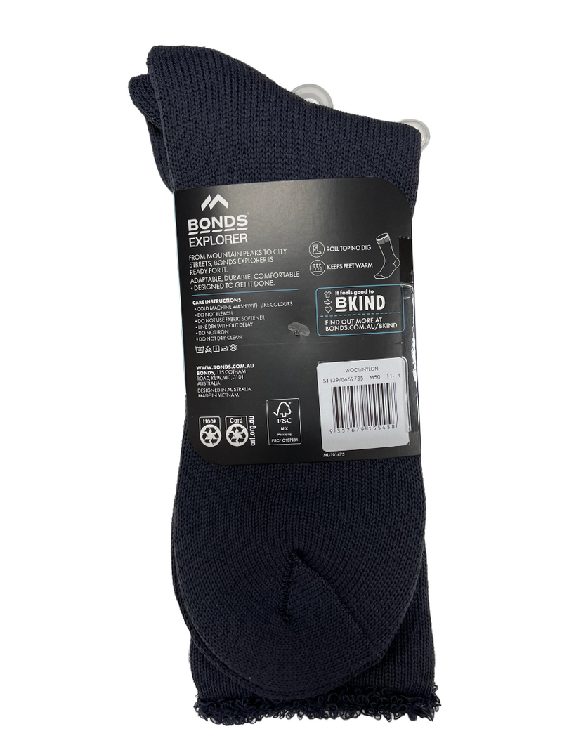 5 x Mens Bonds Explorer Original Crew Wool Blend Steel Grey Socks