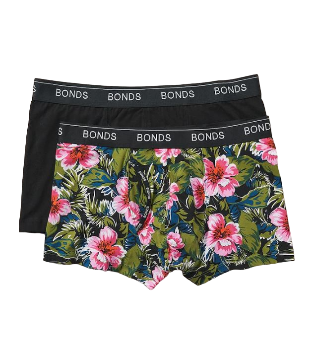 2 Pairs X Mens Bonds Guyfront Trunks Underwear Floral/Black