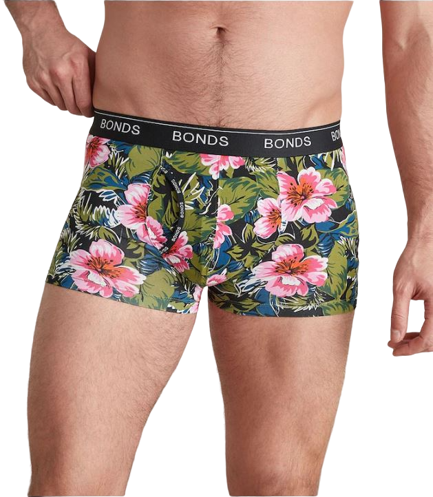 2 Pairs X Mens Bonds Guyfront Trunks Underwear Floral/Black