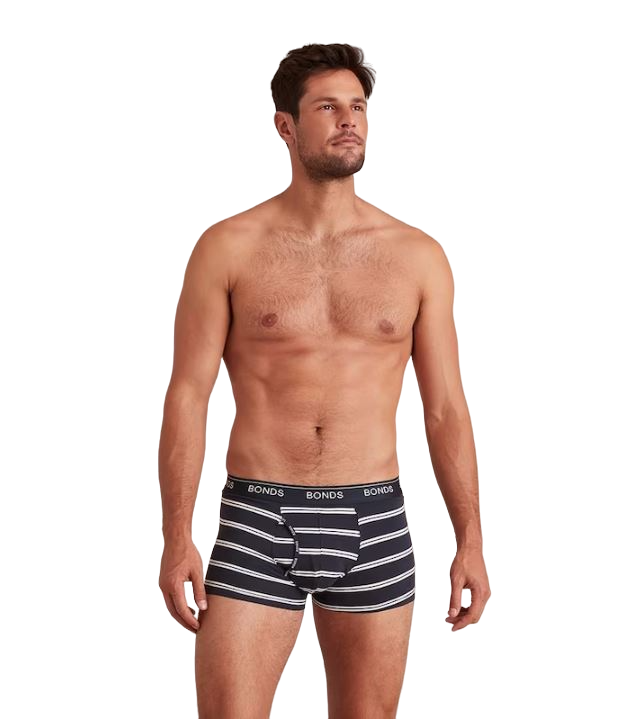 2 Pairs X Mens Bonds Guyfront Trunks Underwear Navy Stripe/Navy