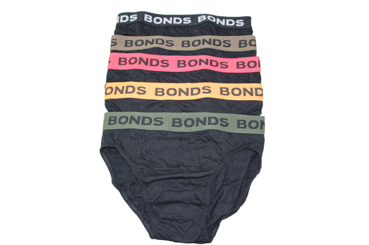 5 Pack Mens Bonds Hipster Briefs Underwear Black with Multicoloured Band