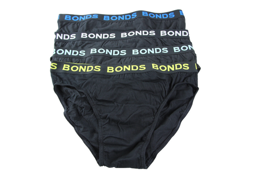 4 Pack Mens Bonds Hipster Briefs Underwear Black with Multicoloured Logo