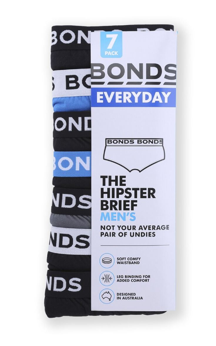 7 Pack Mens Bonds Hipster Everyday Briefs Underwear Black Blue Grey