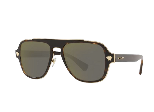 Mens Versace VE2199 Sunglasses Havana/ Dark Grey Mirror Gold