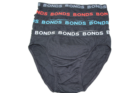 4 Pack Mens Bonds Hipster Briefs Underwear Black with Multicoloured Logo