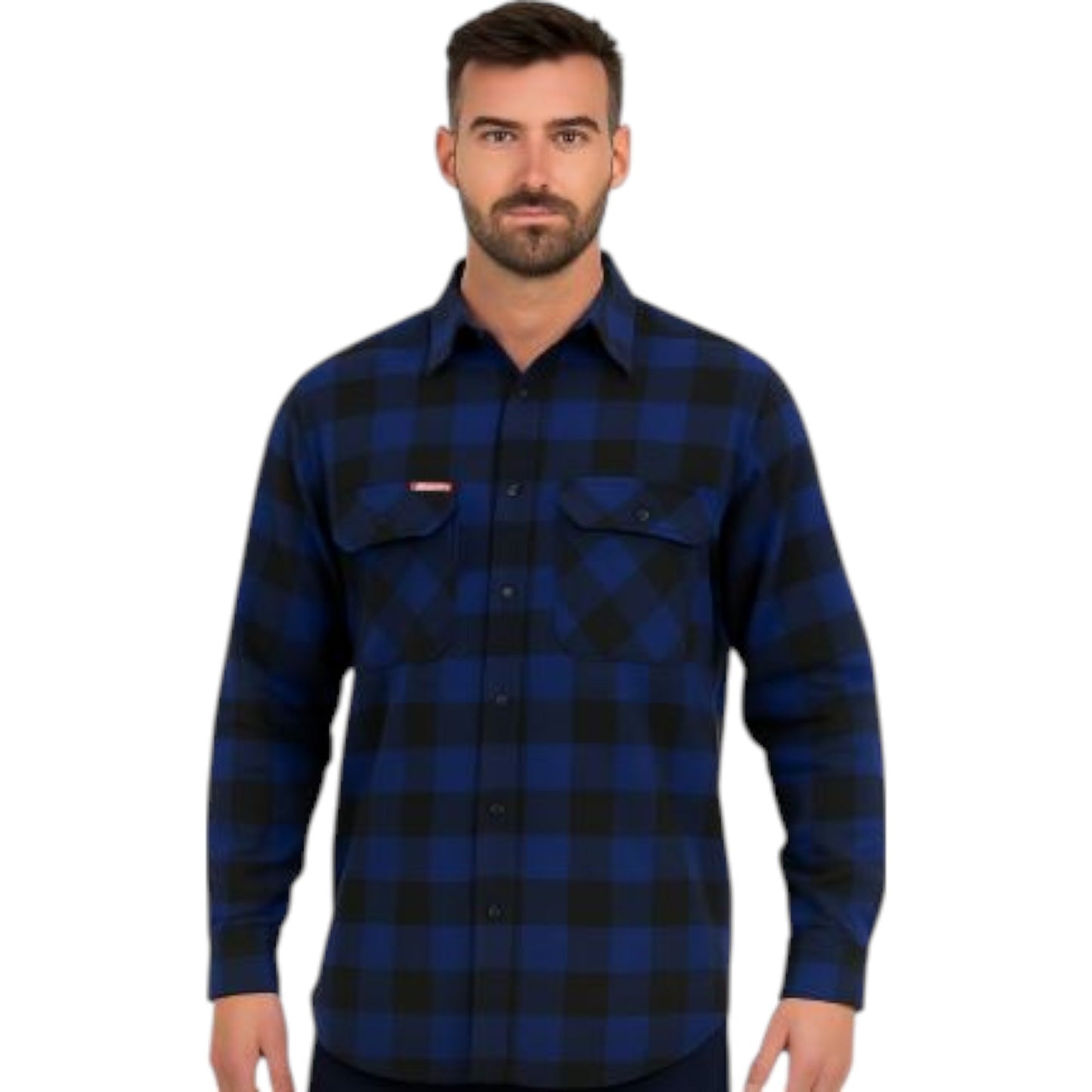 Mens Hard Yakka Foundation New Check Flannel Long Sleeve Shirt Blue Check
