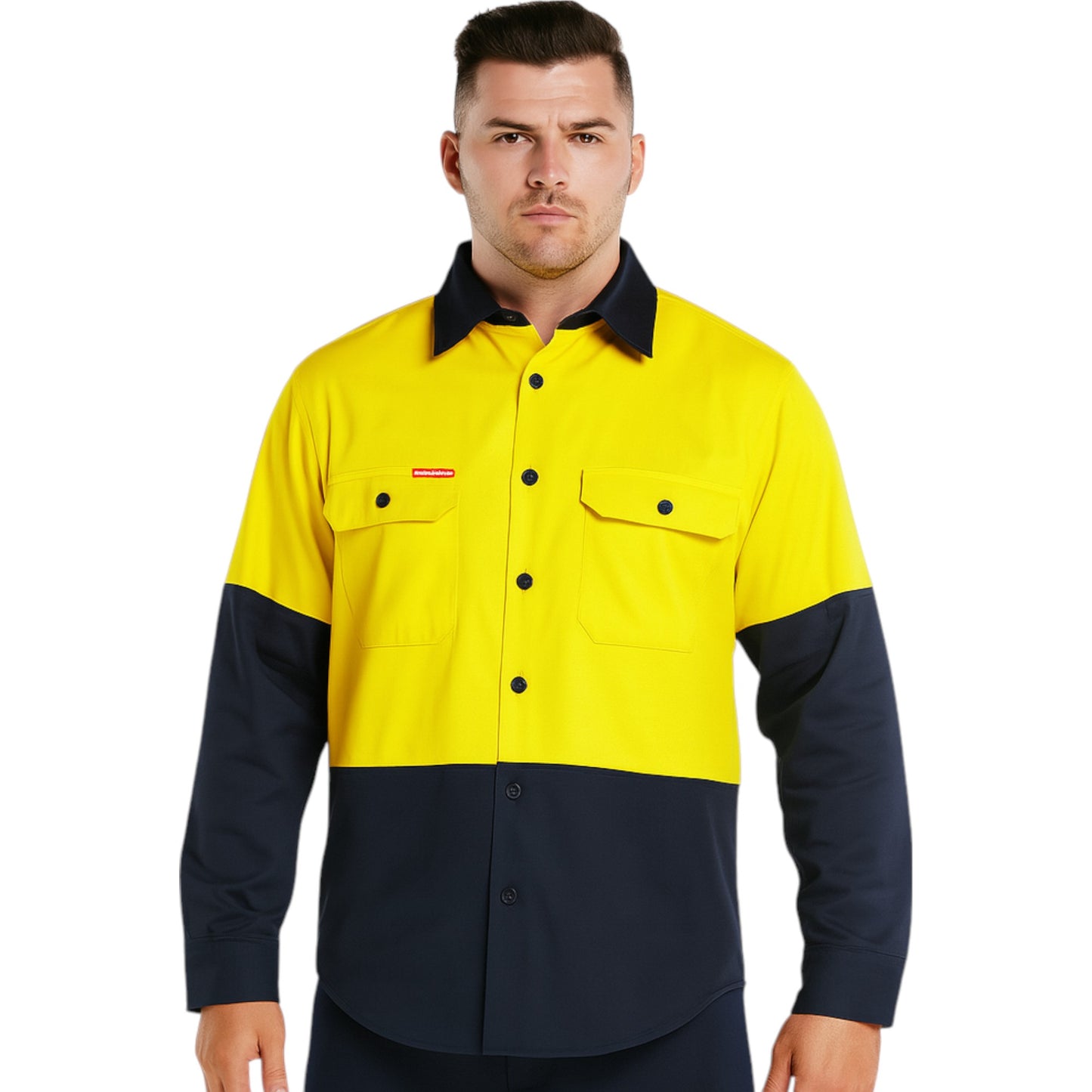 Mens Hard Yakka Basic 2 Tone Long Sleeve Shirt Yellow / Navy