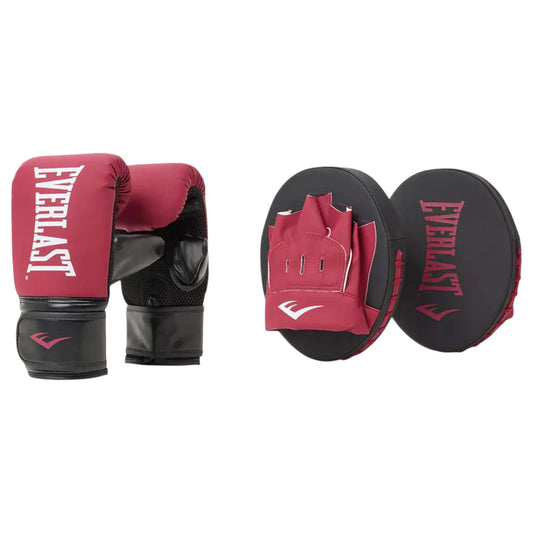 Unisex Adults Everlast Elite Tempo Cardio Gloves & Focus-Mitt Combo Boxing Gloves Black/Maroon