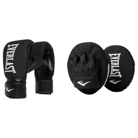 Unisex Adults Everlast Elite Tempo Cardio Gloves & Focus-Mitt Combo Boxing Gloves Black/White