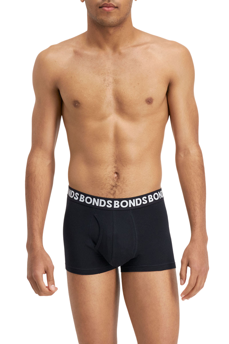 3 x Mens Bonds Everyday Trunks Underwear Black Stripe / Charcoal / Black