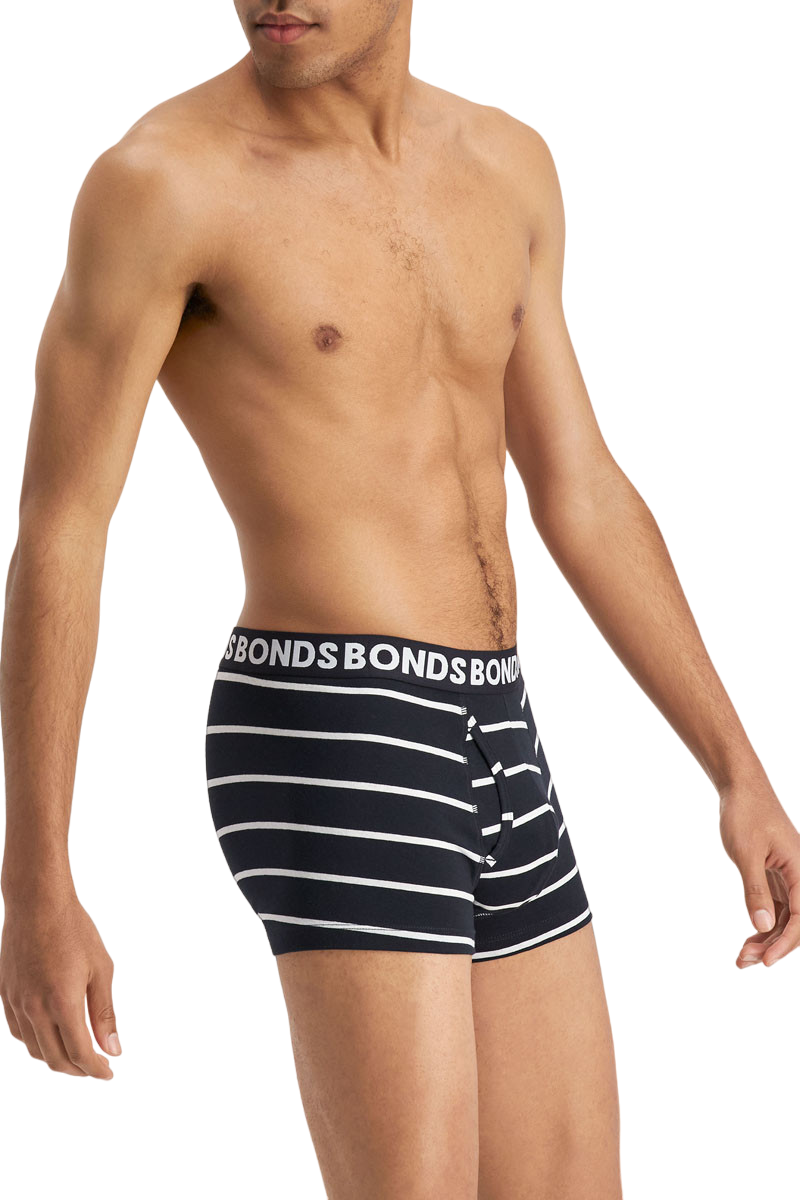 9 x Mens Bonds Everyday Trunks Underwear Black Stripe / Charcoal / Black