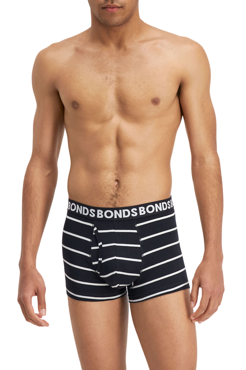 12 X Mens Bonds Everyday Trunks Underwear Black Stripe / Charcoal / Black