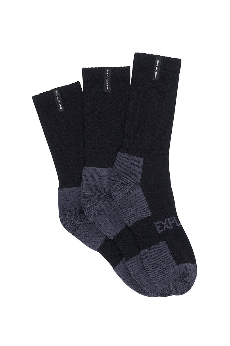 3 Pack Mens Bonds Tough Work Cotton Crew Socks Black/Grey